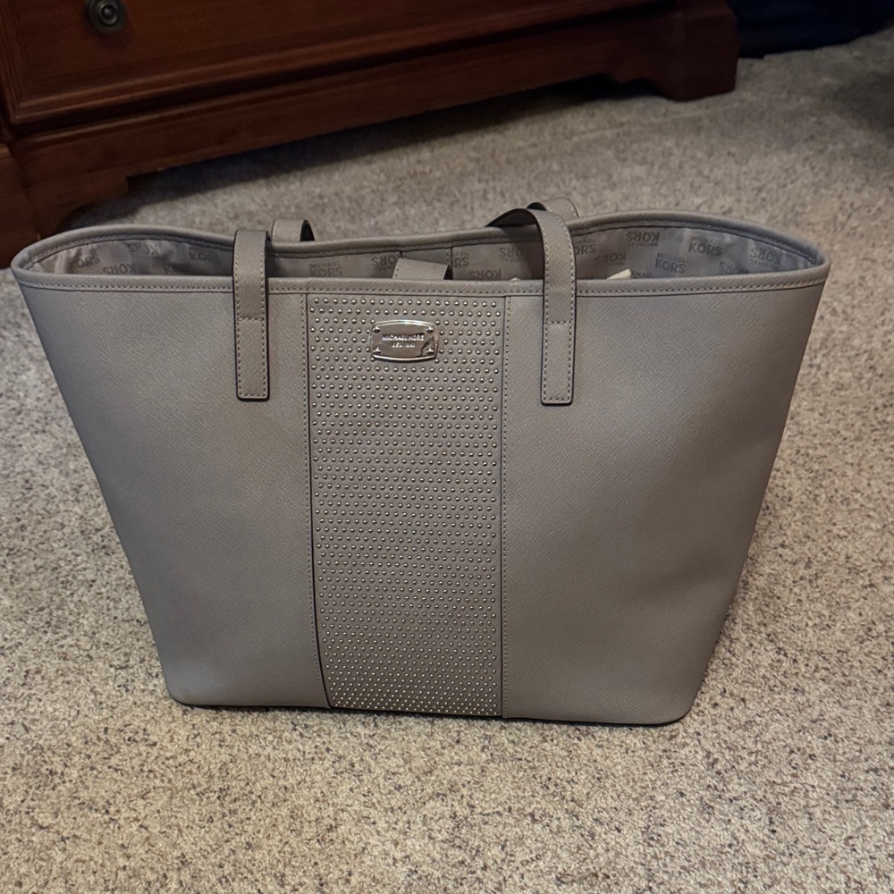 Michael Kors Saffriano Leather Studded Gray Tote